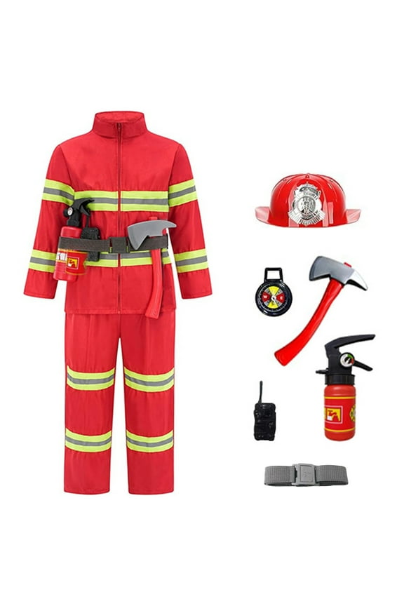 Boys Outfits Fireman Suit Kids Firefighter Firefighter Tools With Fire Extinguisher Pretend Play Toy Gift For Toddler Boys & Girls Lightweight And Comfortable Clothing Set Red Size 7-8 Years