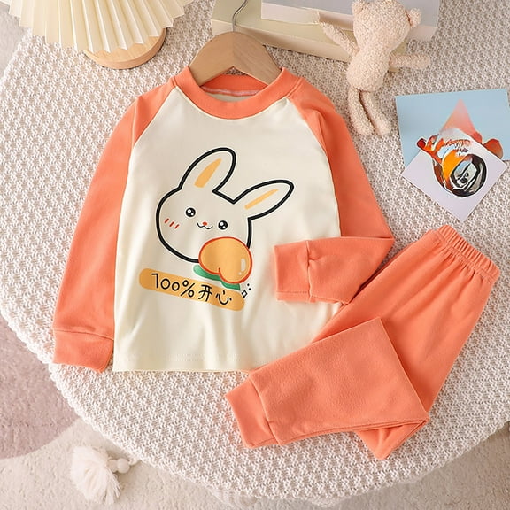 TOOYOU Boys Pajamas 2 Piece Set Long Sleeved Round Neck Cute Cartoon Print With Color Blocking Sleepwear Outfits Loose Fit Loungewear For Toddler Orange Size 7-8 Years