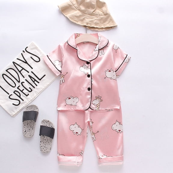TOOYOU Boys Pajamas Sets Baby Casual 2Pc Silk Pjs Set Solid Color Lapel Button Down Tops And Pants Sleepwear Outfits Toddler Loungewear Suits Pink Size 3-4 Years