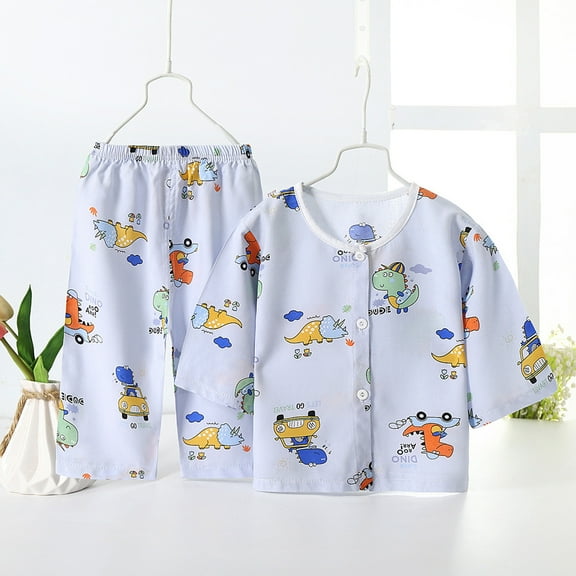 TOOYOU Boys Pajamas Sets Cartoon Animal Print Tops Pants Sleepwear Outfits Daily Loungewear For Toddler Blue Size 0-6 Months