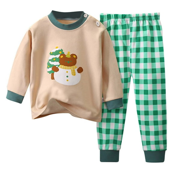 TOOYOU Boys Pajamas Sets Comfort Long Sleeve Sleepwear Suit Children Leisure Home Clothing Trendy Soft Pjs Set For Toddler Green Size 3-4 Years