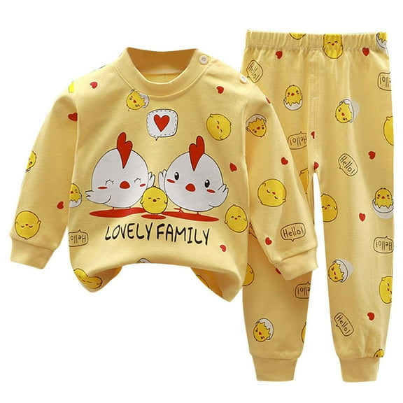 TOOYOU Boys Pajamas Sets Comfort Long Sleeve Sleepwear Suit Children Leisure Home Clothing Trendy Soft Pjs Set For Toddler Yellow Size 3-4 Years