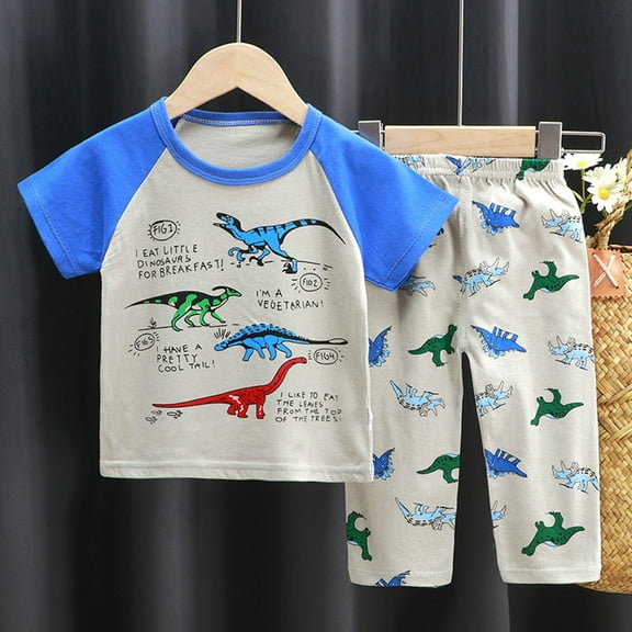 TOOYOU Boys Pajamas Sets Kid'S Summer Homewear Cartoon Printed Short Sleeve T Shirt Long Pants Suits Children'S Clothing Toddler Loungewear Suits Size 6-7 Years