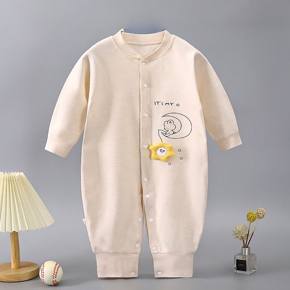 TOOYOU Boys Pajamas Sets Round Neck Bodysuit Spring Summer New Long Sleeved Solid Color Sleepwear Toddler Cotton Pj Set Beige Size 0-3 Months