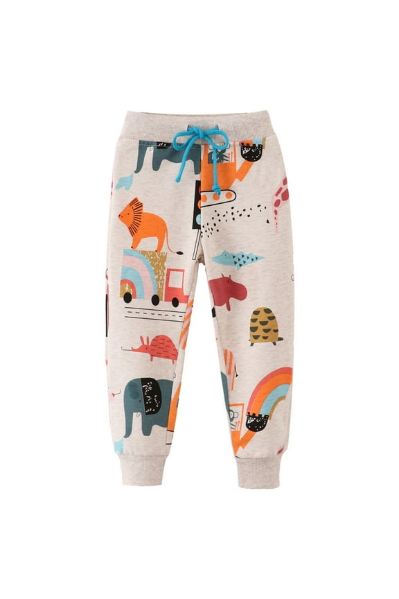 Boys Pants Toddler Sweatpants Kids Sport Cartoon Prints Casual Fashion Pants Size 1-2 Years , Beige