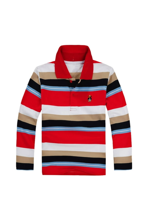 Boys Polo Shirt Kids Long Sleeve Fashion Casual Striped Shirt Button Closure Fashion Comfortable & Soft Top Size 5-6 Years Black