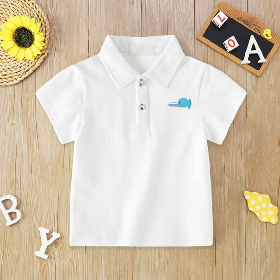 TOOYOU Boys Polo Shirt Summer Lapel Print Children'S Short Sleeved Casual Outdoor Cartoon Animal T Shirt Size 3-4 Years White