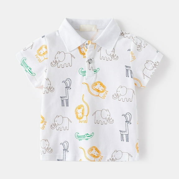 TOOYOU Boys Polo Shirt Summer Toddler Short Sleeve Cartoon Prints T Shirt Tops Size 2-3 Years White