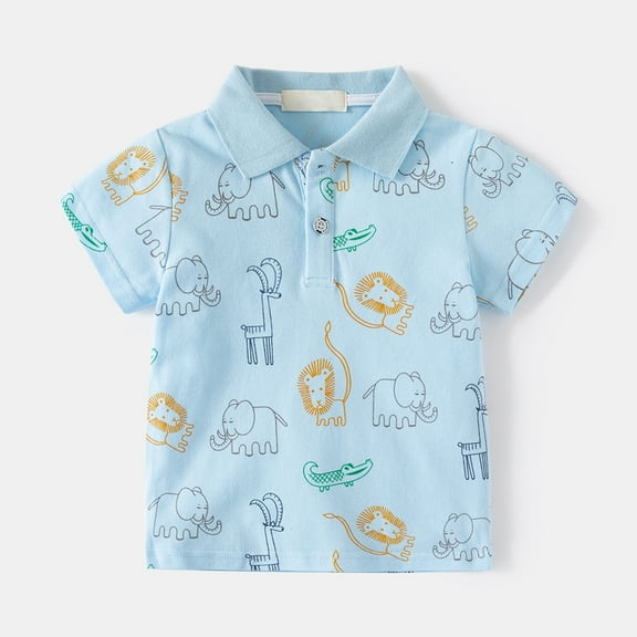 TOOYOU Boys Polo Shirt Summer Toddler Short Sleeve Cartoon Prints T Shirt Tops Size 4-5 Years Light Blue