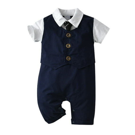 TOOYOU Boys Romper Baby Gentleman White Shirt Bowtie Tuxedo Onesie Jumpsuit Overall Leisure Playsuit Bodysuits For Toddler ,Size 12-18 Months Blue