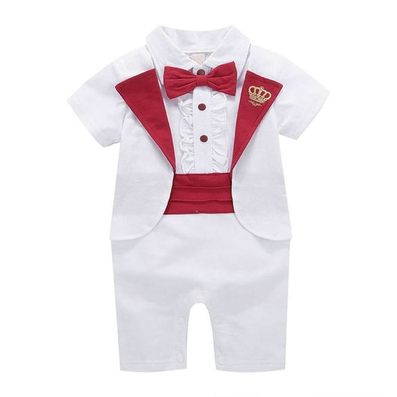TOOYOU Boys Romper Baby Gentleman White Shirt Bowtie Tuxedo Onesie Jumpsuit Overall Lightweight Playsuit Bodysuits For Toddler ,Size 12-18 Months White