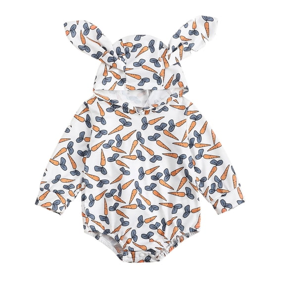 TOOYOU Boys Romper Easter Baby Jumpsuit Baby Carrot Embroidery Long Sleeve Triangle Wrap Fanny Suit Hooded Crawling Suit Lightweight Playsuit Bodysuits For Toddler ,Size 3-6 Months White