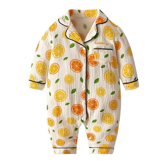 TOOYOU Boys Romper Baby Floral Animals Print Pajamas Button Up Pajamas Footie Pj'S Jumpsuit Holiday Pajama Playsuit Bodysuits For Toddler ,Size 6-12 Months Yellow