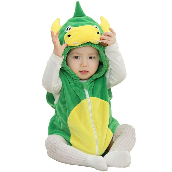 TOOYOU Boys Romper Unisex Baby Animal Clothing Winter Autumn Flannel Hooded Stage Performance Dress Up Jumpsuit Leisure Playsuit Bodysuits For Toddler ,Size 6-12 Months Green