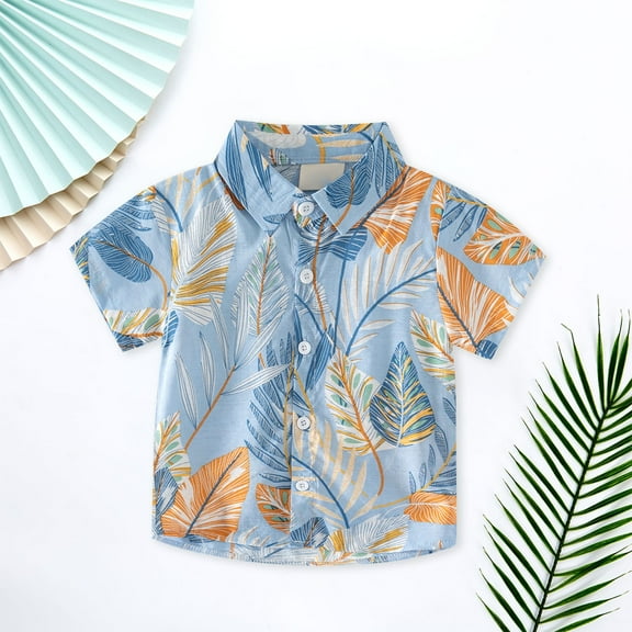 TOOYOU Boys Shirt Button Down Hawaii Shirts Short Sleeve Tropical Shirt Tops For Kids Toddlers Size 4-5 Years Blue