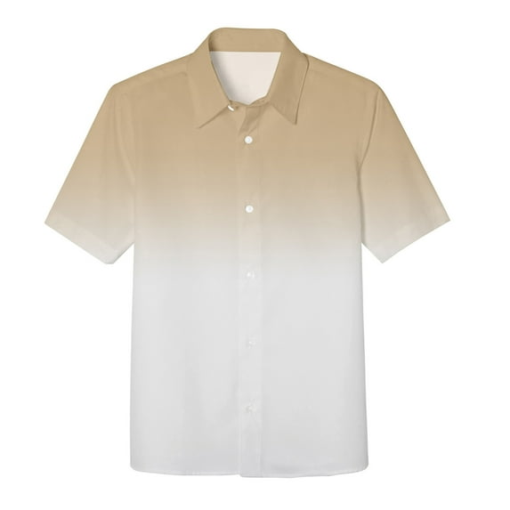 TOOYOU Boys Shirt Button Down Shirts Short Sleeve Gradient Shirt Kids Casual Beach Shirts Size 7-8 Years Khaki