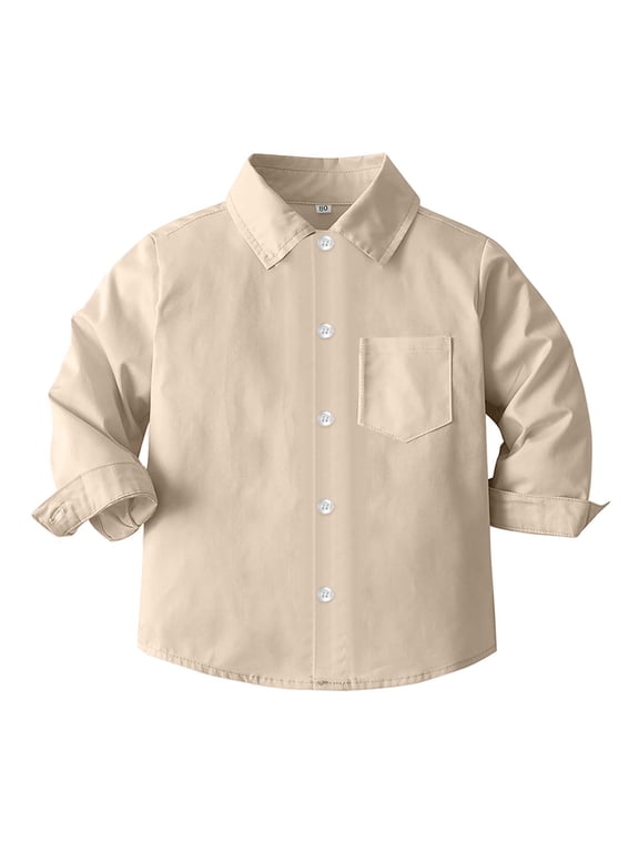 Boys Shirt Child Shirt Solid Long Sleeve Toddler Kids Gentleman Lapel Button Tops Size 18-24 Months Beige