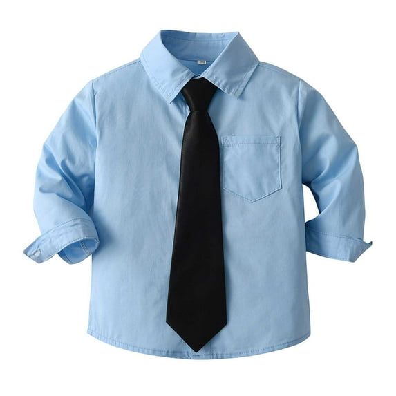 TOOYOU Boys Shirt Child Shirt Solid Long Sleeve Toddler Kids Gentleman Lapel Button Tops Size 18-24 Months Blue