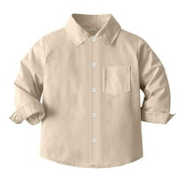 TOOYOU Boys Shirt Child Shirt Solid Long Sleeve Toddler Kids Gentleman Lapel Button Tops Size 2-3 Years Beige