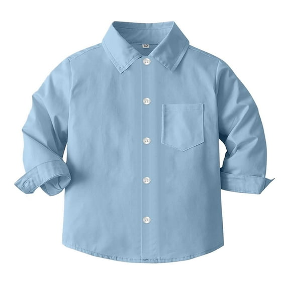 TOOYOU Boys Shirt Child Shirt Solid Long Sleeve Toddler Kids Gentleman Lapel Button Tops Size 3-4 Years Blue