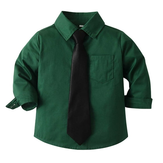 TOOYOU Boys Shirt Child Shirt Solid Long Sleeve Toddler Kids Gentleman Lapel Button Tops Size 5-6 Years Green