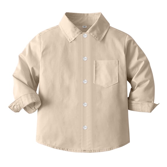 TOOYOU Boys Shirt Child Shirt Solid Long Sleeve Toddler Kids Gentleman Lapel Button Tops Size 6-12 Months Beige