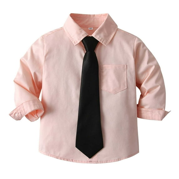 TOOYOU Boys Shirt Child Shirt Solid Long Sleeve Toddler Kids Gentleman Lapel Button Tops Size 6-12 Months Pink