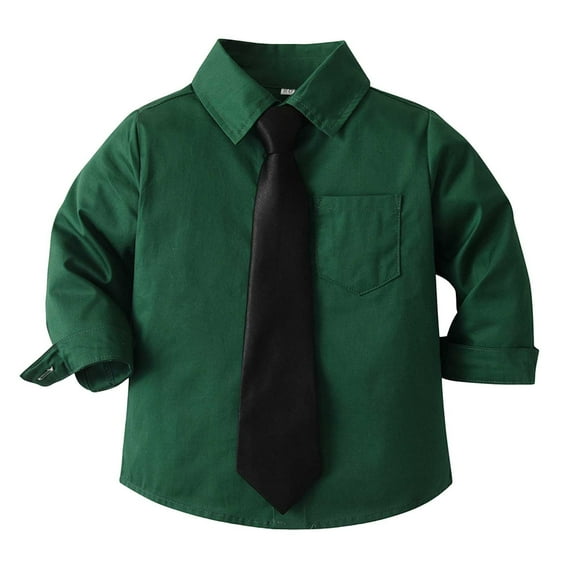 TOOYOU Boys Shirt Child Shirt Solid Long Sleeve Toddler Kids Gentleman Lapel Button Tops Size 6-7 Years Green