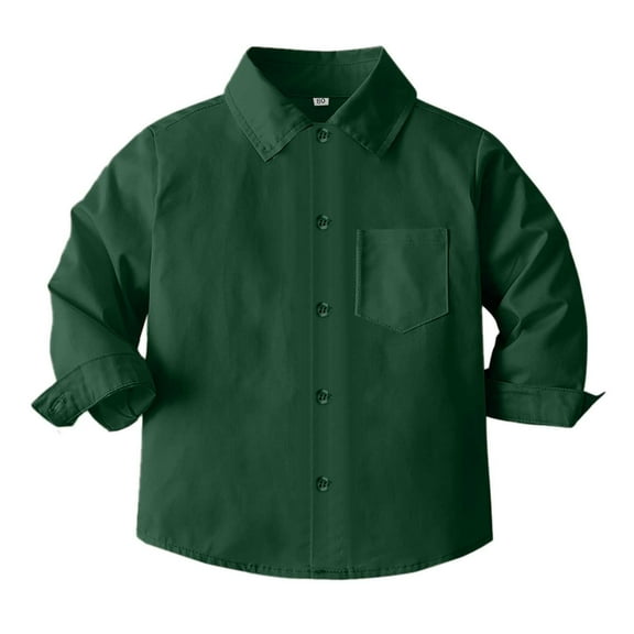 TOOYOU Boys Shirt Child Shirt Solid Long Sleeve Toddler Kids Gentleman Lapel Button Tops Size 6-7 Years Green