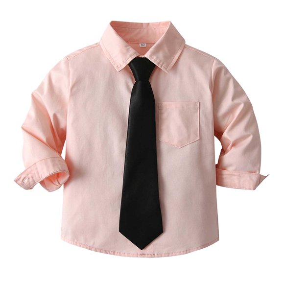TOOYOU Boys Shirt Child Shirt Solid Long Sleeve Toddler Kids Gentleman Lapel Button Tops Size 6-7 Years Pink