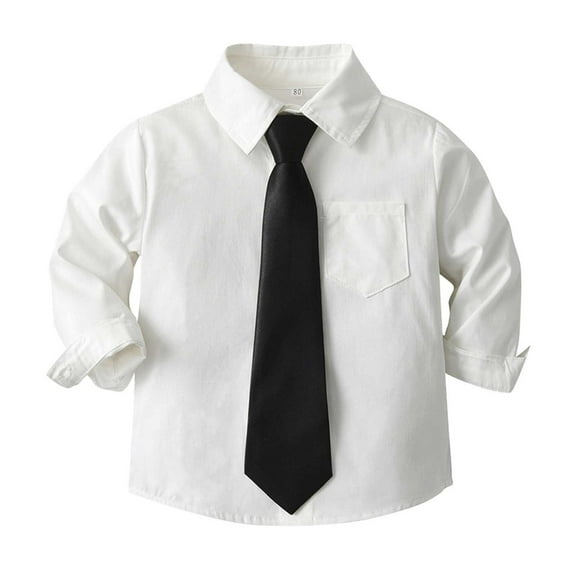 TOOYOU Boys Shirt Child Shirt Solid Long Sleeve Toddler Kids Gentleman Lapel Button Tops Size 6-7 Years White