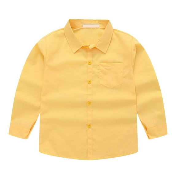 TOOYOU Boys Shirt Child Shirt Solid Long Sleeve Toddler Kids Gentleman Lapel Button Tops Size 6-7 Years Yellow