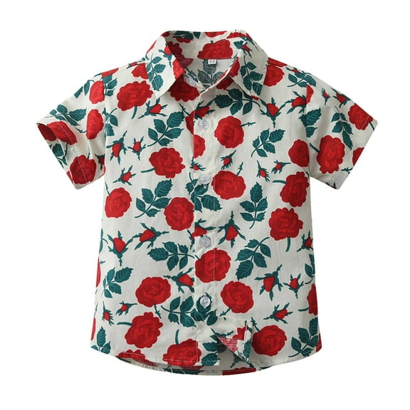 TOOYOU Boys Shirt Child Toddler Short Sleeve Casual Gentleman Tops Hawaii Beach Holiday Floral Shirts T Shirt Size 2-3 Years Red