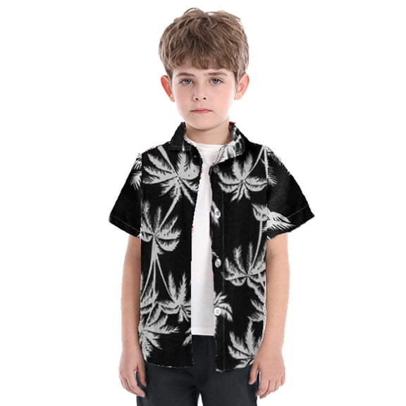 TOOYOU Boys Shirt Child Toddler Short Sleeve Casual Gentleman Tops Hawaii Beach Holiday Floral Shirts T Shirt Size 9-12 Months Black