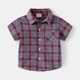 thumbnail image 1 of TOOYOU Boys Shirt Kids Toddler Flannel Shirt Jacket Plaid Short Sleeve Lapel Button Down Shacket Baby Shirt Top Outwear Size 4-5 Years Red, 1 of 5