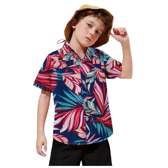 TOOYOU Boys Shirt Kids Toddler Short Sleeve Casual Gentleman Tops Hawaii Beach Holiday Floral Shirts T Shirt Size 9-12 Months Pink
