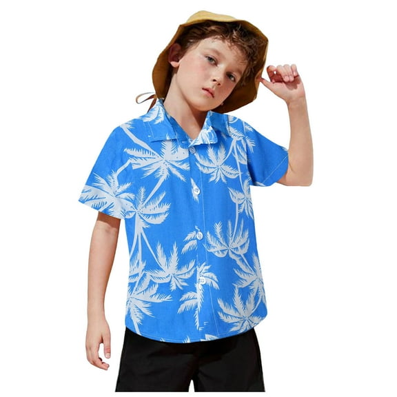 TOOYOU Boys Shirt Kids Toddler Short Sleeve Casual Gentleman Tops Hawaii Beach Holiday Floral Shirts T Shirt Size 9-12 Months Sky Blue