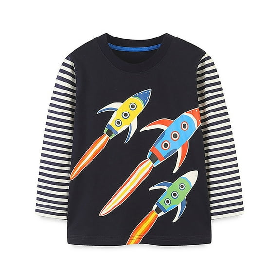 TOOYOU Boys Shirt Long Sleeved Shirt Long Sleeve Children'S Pullover Shirt Dinosaur Truck Tops Size 1-2 Years Black