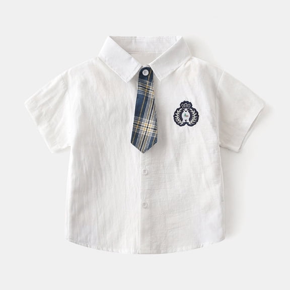 TOOYOU Boys Shirt ' Short Sleeved Shirt Plaid Shirt For Children Size 2-3 Years White