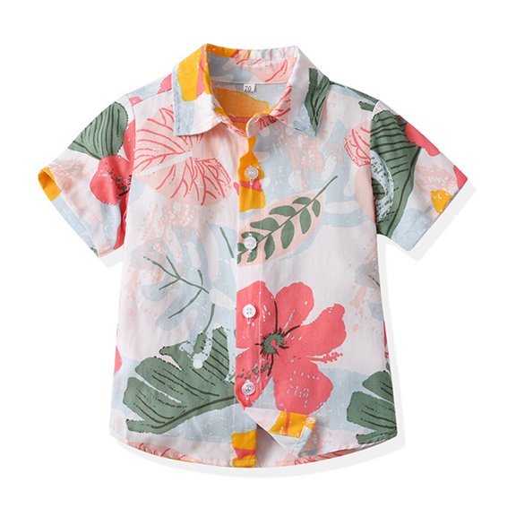 TOOYOU Boys Shirt Toddler Kids Casual Short Sleeve Floral T Shirt Beach Shirt Tops Outwear Size 18-24 Months Watermelon Red