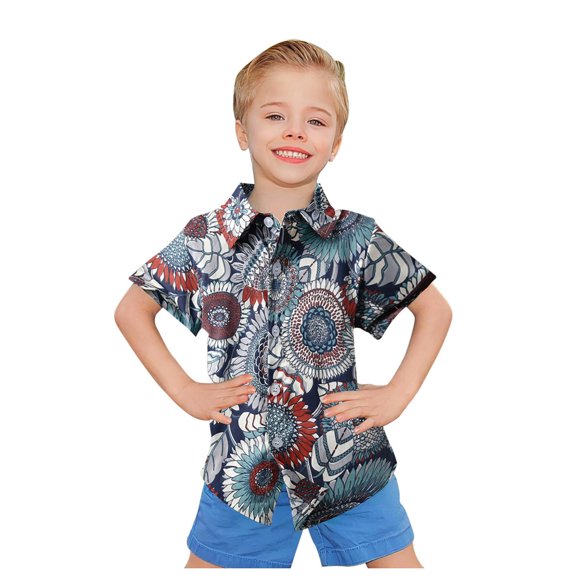 TOOYOU Boys Shirt Toddler Kids Hawaiiss Casual Clothes Short Sleeve Floral Button Down T Shirt Beach Shirt Tops Size 6-7 Years Brown
