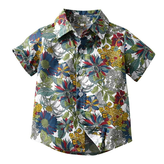 TOOYOU Boys Shirt Toddler Kids Hawaiiss Casual Clothes Short Sleeve Floral Button Down T Shirt Beach Shirt Tops Size 6-7 Years White