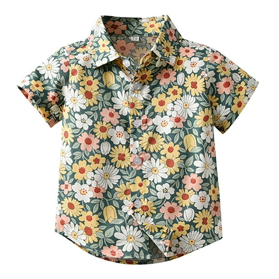 TOOYOU Boys Shirt Toddler Kids Hawaiiss Clothes Short Sleeve Floral Button Down T Shirt Beach Shirt Tops Size 8-9 Years Yellow