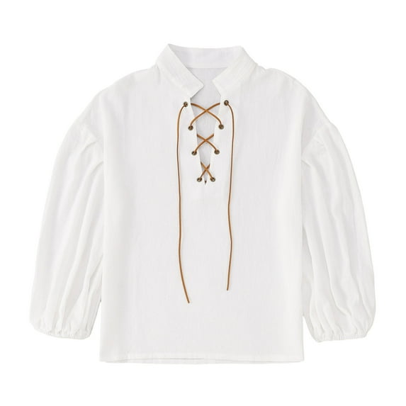 TOOYOU Boys Shirt Toddler Kids Solid Lace Up Vintage Long Sleeve Shirt Tops Clothes Size 3-4 Years White