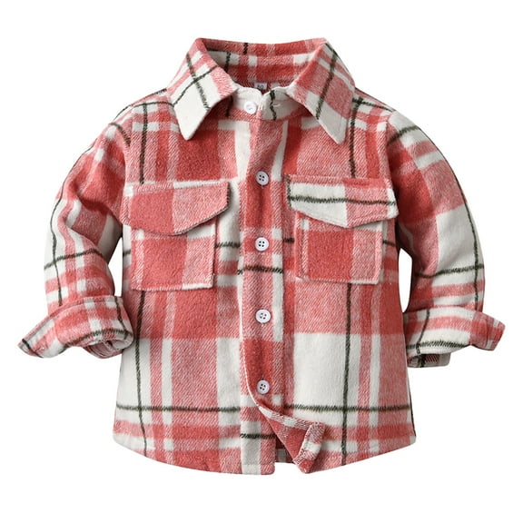 TOOYOU Boys Shirt Toddler Shirt Coat Jacket Plaid Long Sleeve Kids Lapel Button Tops Outwear Size 3-4 Years Pink