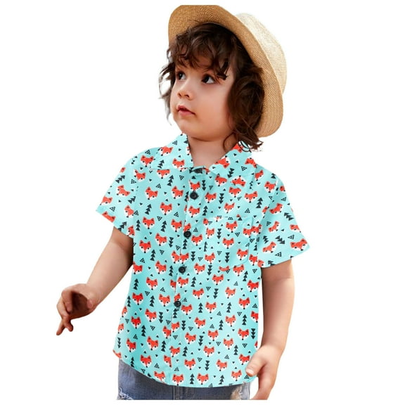 TOOYOU Boys Shirt Toddler Short Sleeve Casual Cartoon Prints Gentleman Tops Hawaii Beach Holiday Floral Shirts T Shirt Size 12-18 Months Mint Green