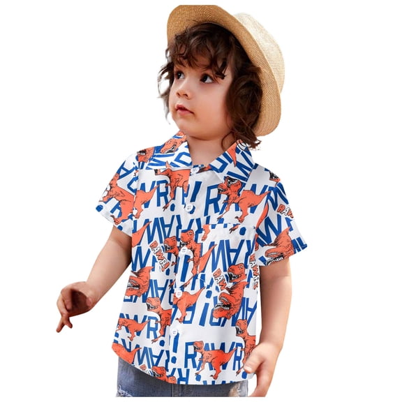 TOOYOU Boys Shirt Toddler Short Sleeve Casual Cartoon Prints Gentleman Tops Hawaii Beach Holiday Floral Shirts T Shirt Size 3-4 Years Red