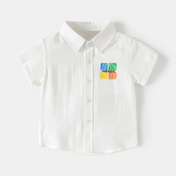 TOOYOU Boys Shirt Toddler Short Sleeve Casual Cartoon Prints Gentleman Tops Holiday Shirts T Shirt Size 2-3 Years White