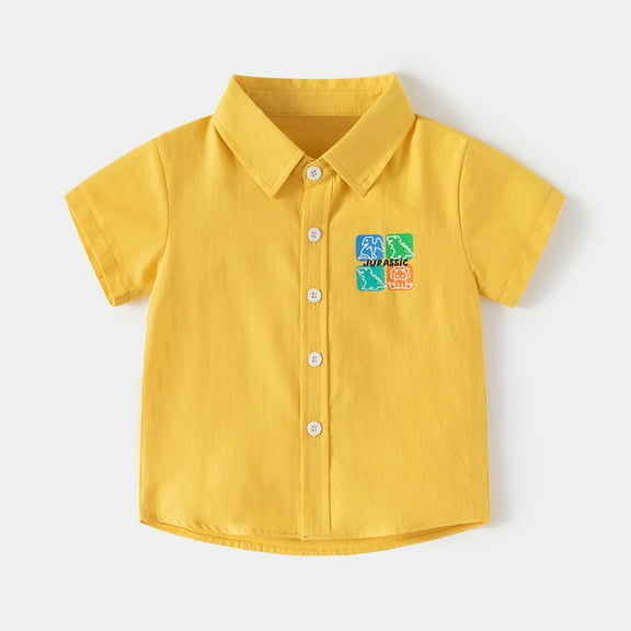 TOOYOU Boys Shirt Toddler Short Sleeve Casual Cartoon Prints Gentleman Tops Holiday Shirts T Shirt Size 2-3 Years Yellow
