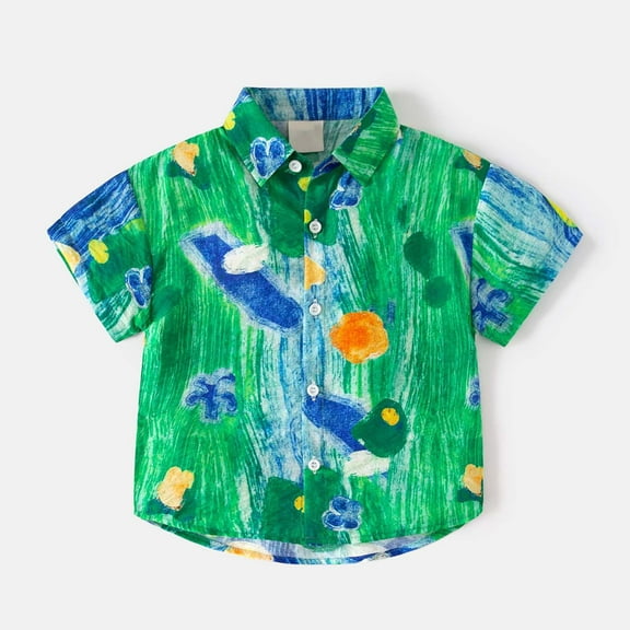 TOOYOU Boys Shirt Toddler Short Sleeve Casual Cartoon Prints Gentleman Tops Holiday Shirts T Shirt Size 4-5 Years Green